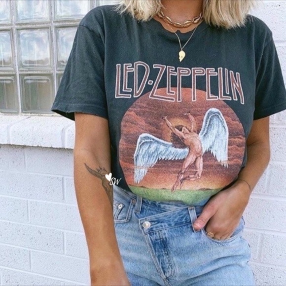 Tops - Led Zeppelin Rock Band Tee Graphic US Tour Boho Tee